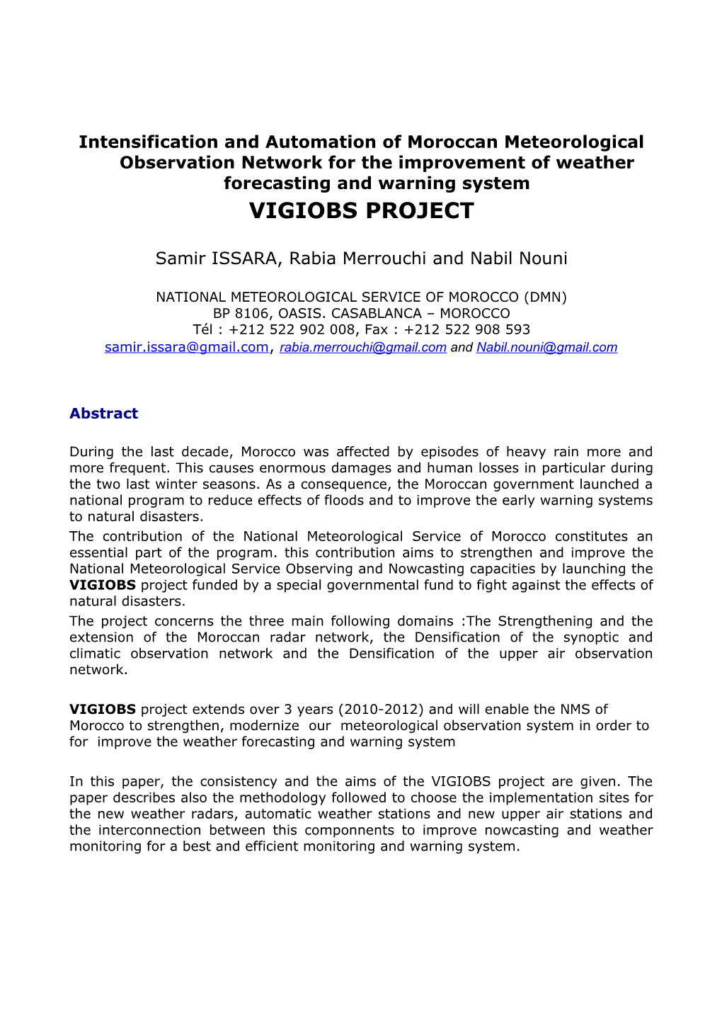 Intensification and Automation of Moroccan Meteorological Observation Network for The