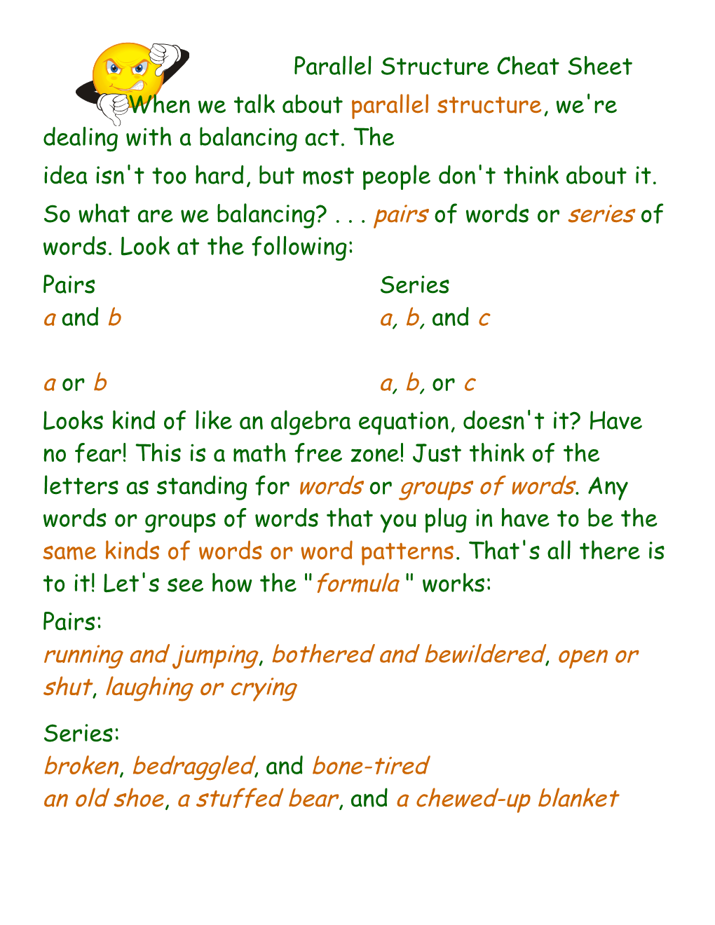 Parallel Structure Cheat Sheet