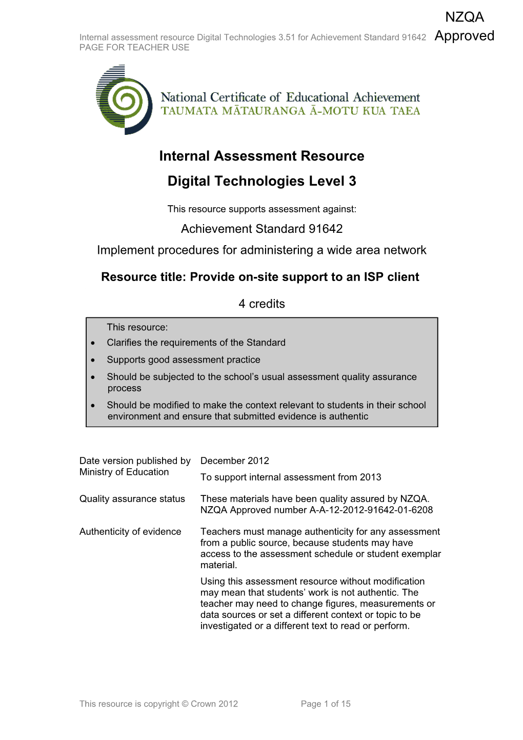 Level 3 Digital Technologies Internal Assessment Resource