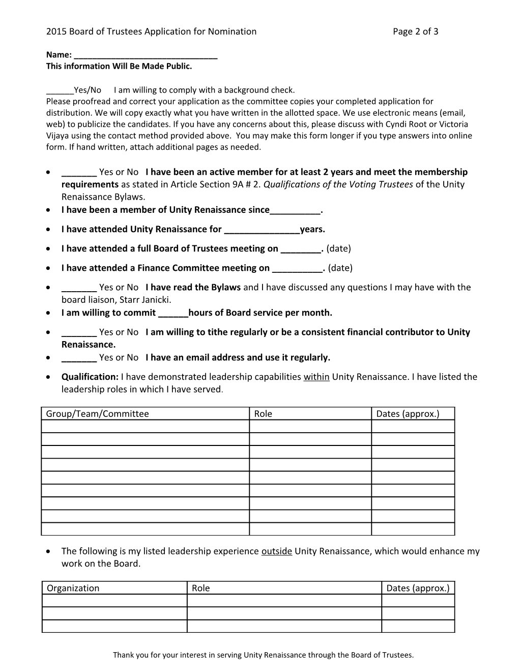 Application Packet for Board of Trustees Voting Member