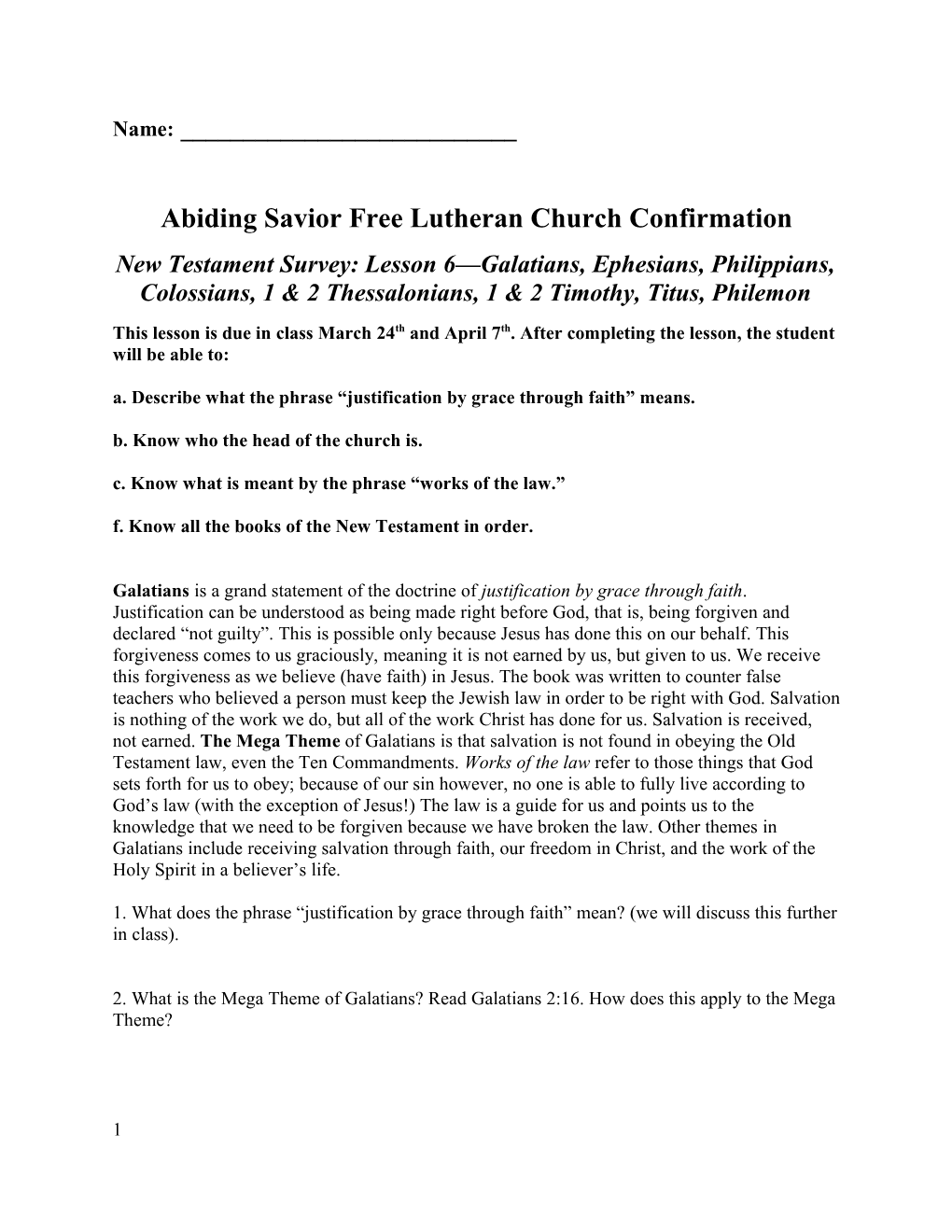 Abiding Savior Free Lutheran Church Confirmation