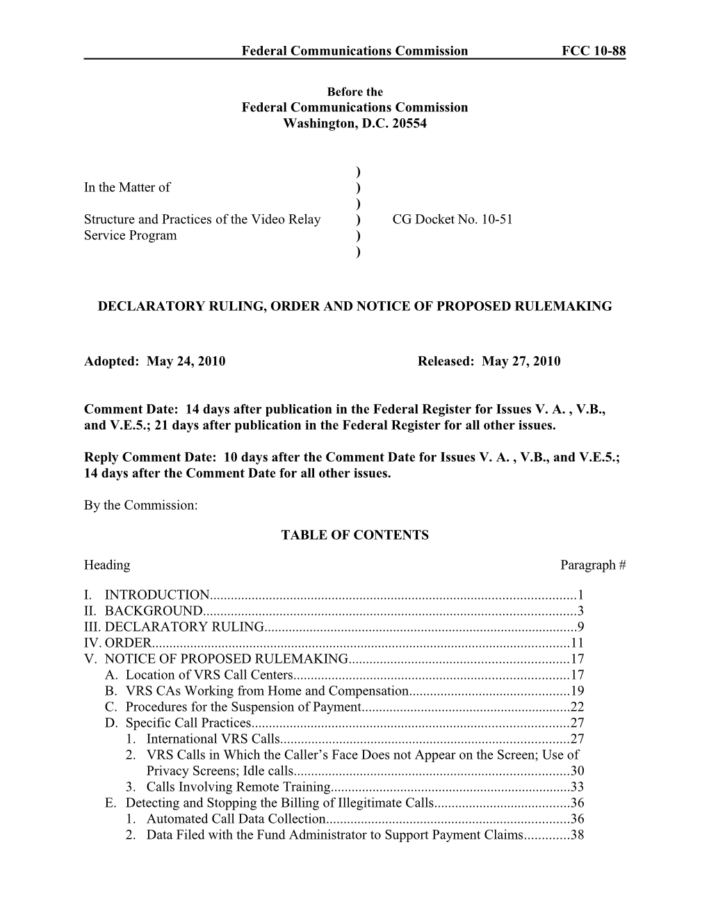 Federal Communications Commission FCC 10-88