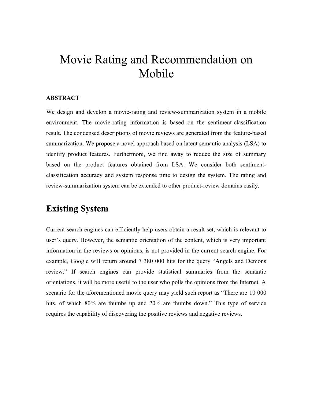 Movie Rating and Recommendation on Mobile