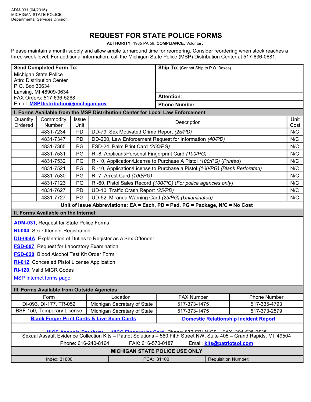 Request for State Police Forms