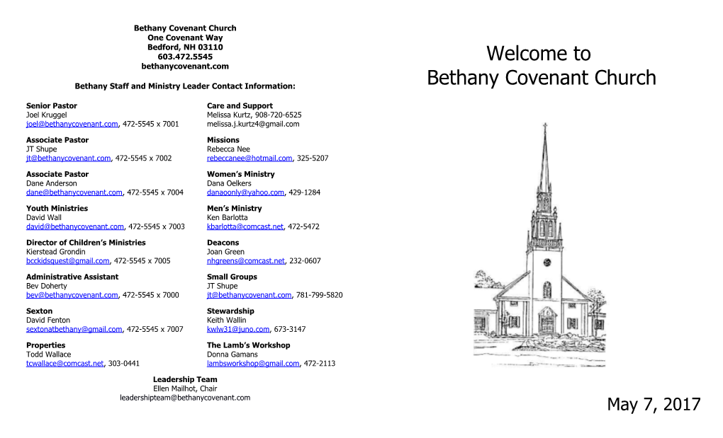 Bethany Staff and Ministry Leader Contact Information