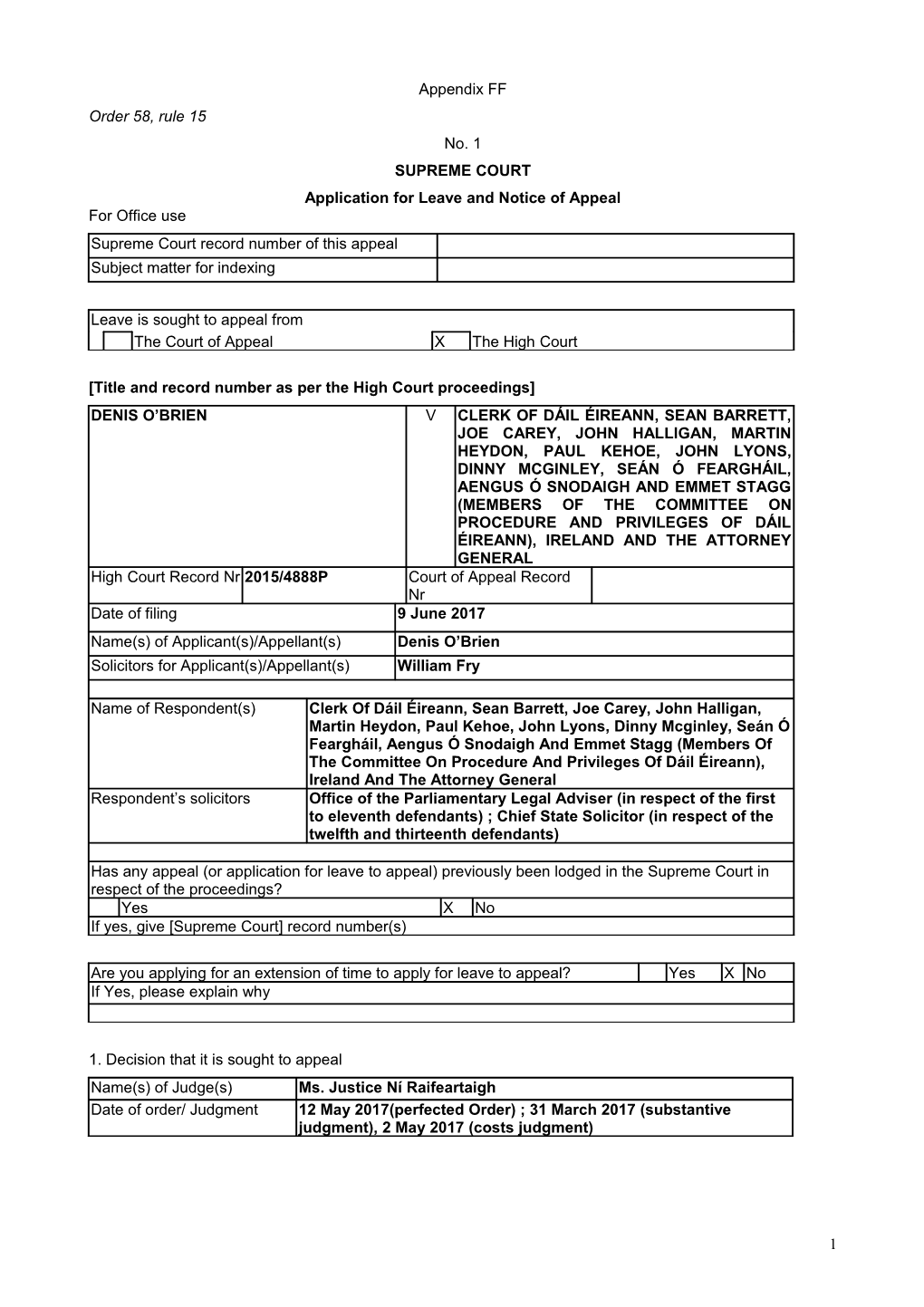 Application for Leave and Notice of Appeal