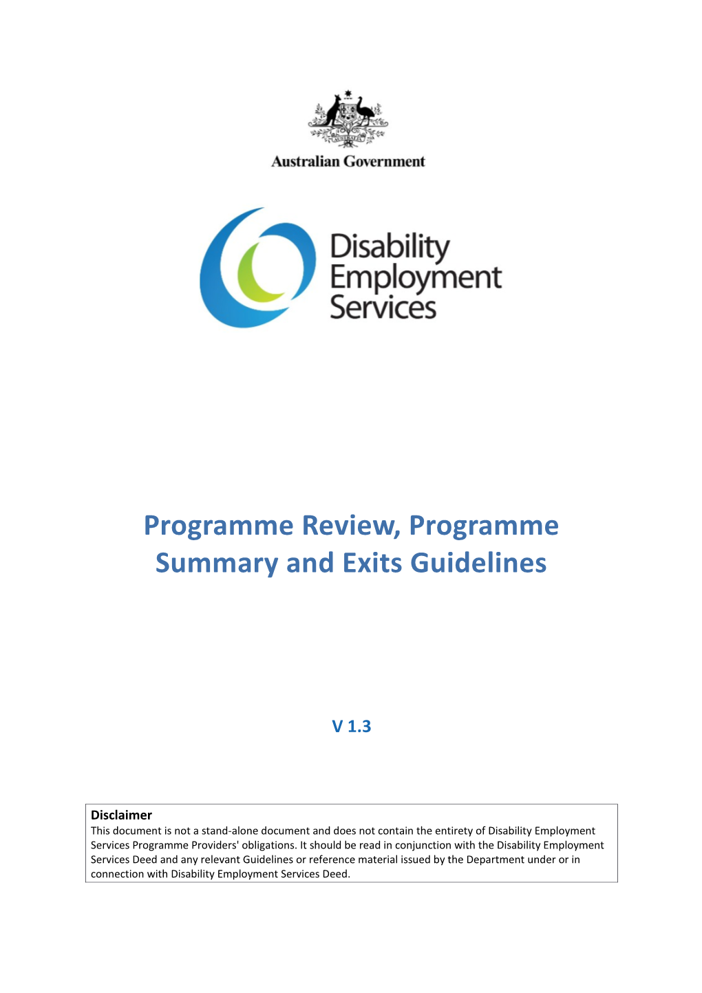 Programme Review, Programme Summary and Exits Guidelines