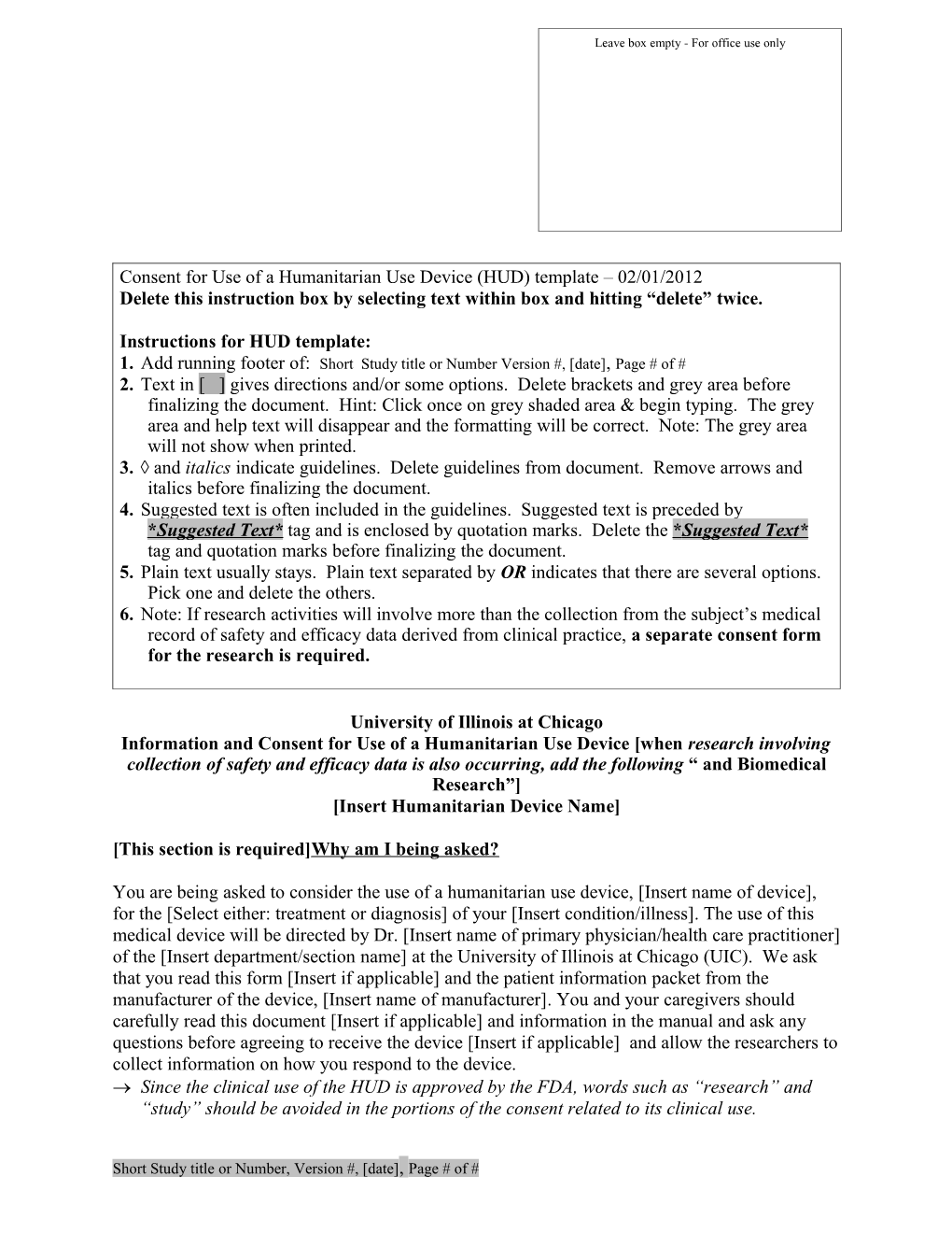 Consent for Use of a Humanitarian Use Device (HUD) Template 02/01/2012