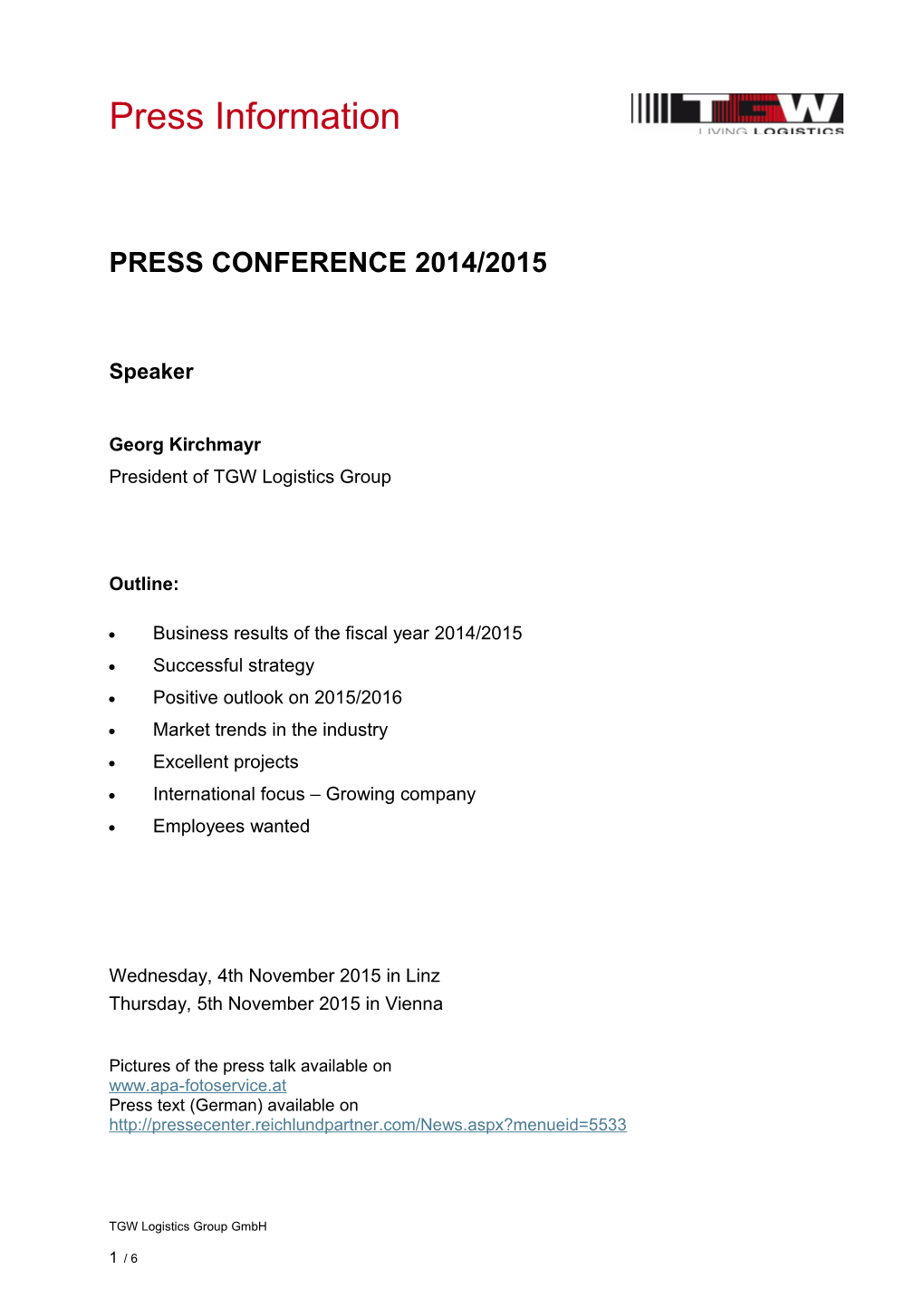 Press Conference 2014/2015