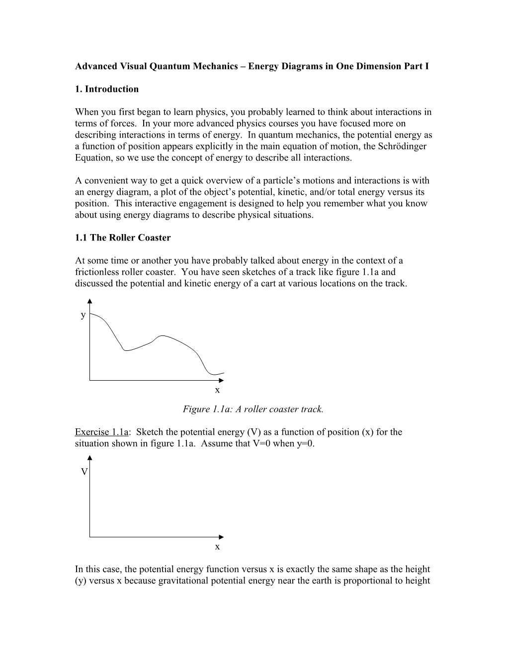 AVQM Energy Diagrams in One Dimension