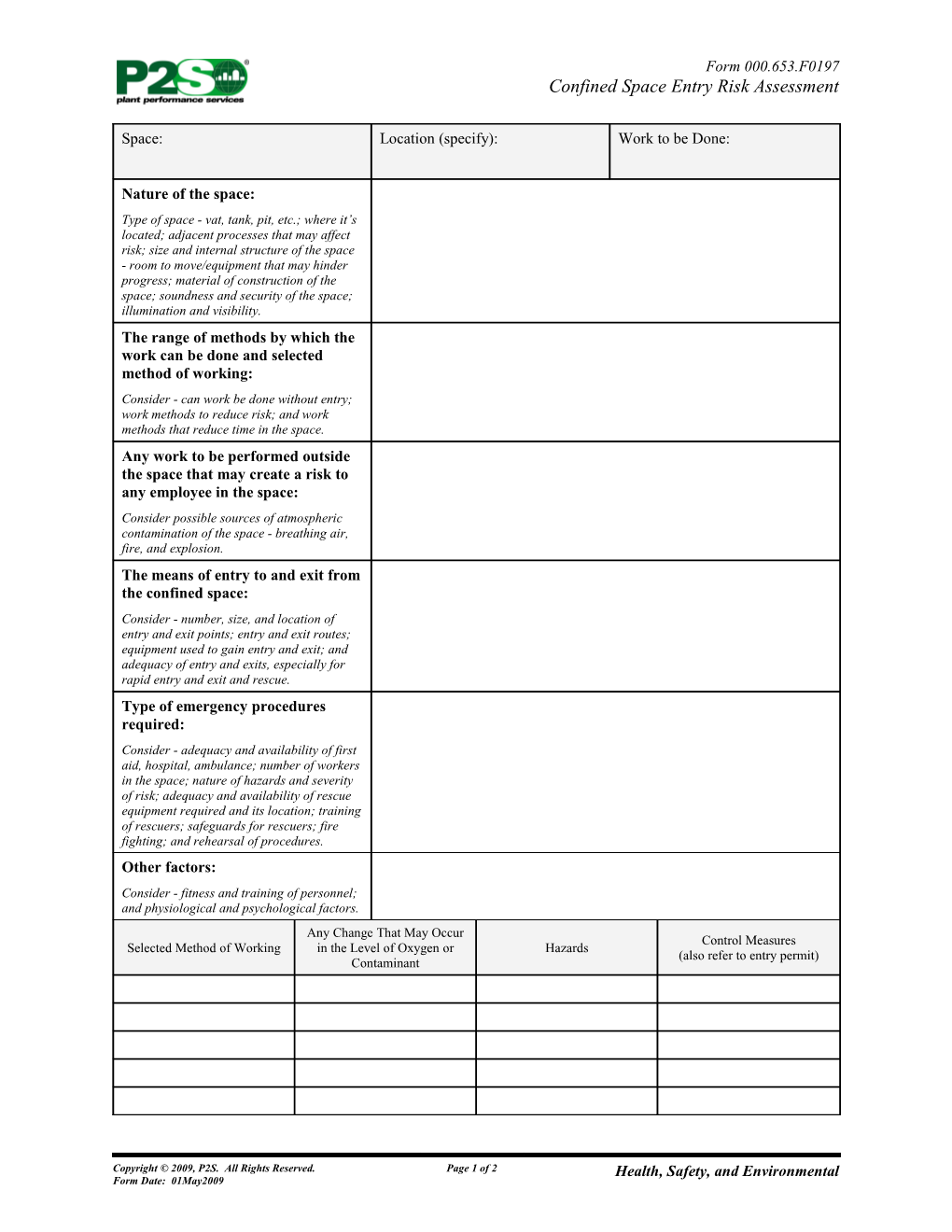 Confined Space Entry Risk Assessment