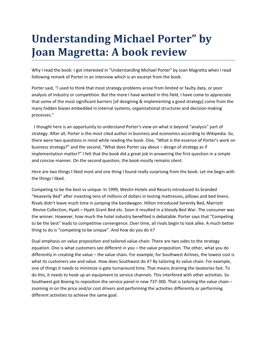 Understanding Michael Porter by Joan Magretta: a Book Review