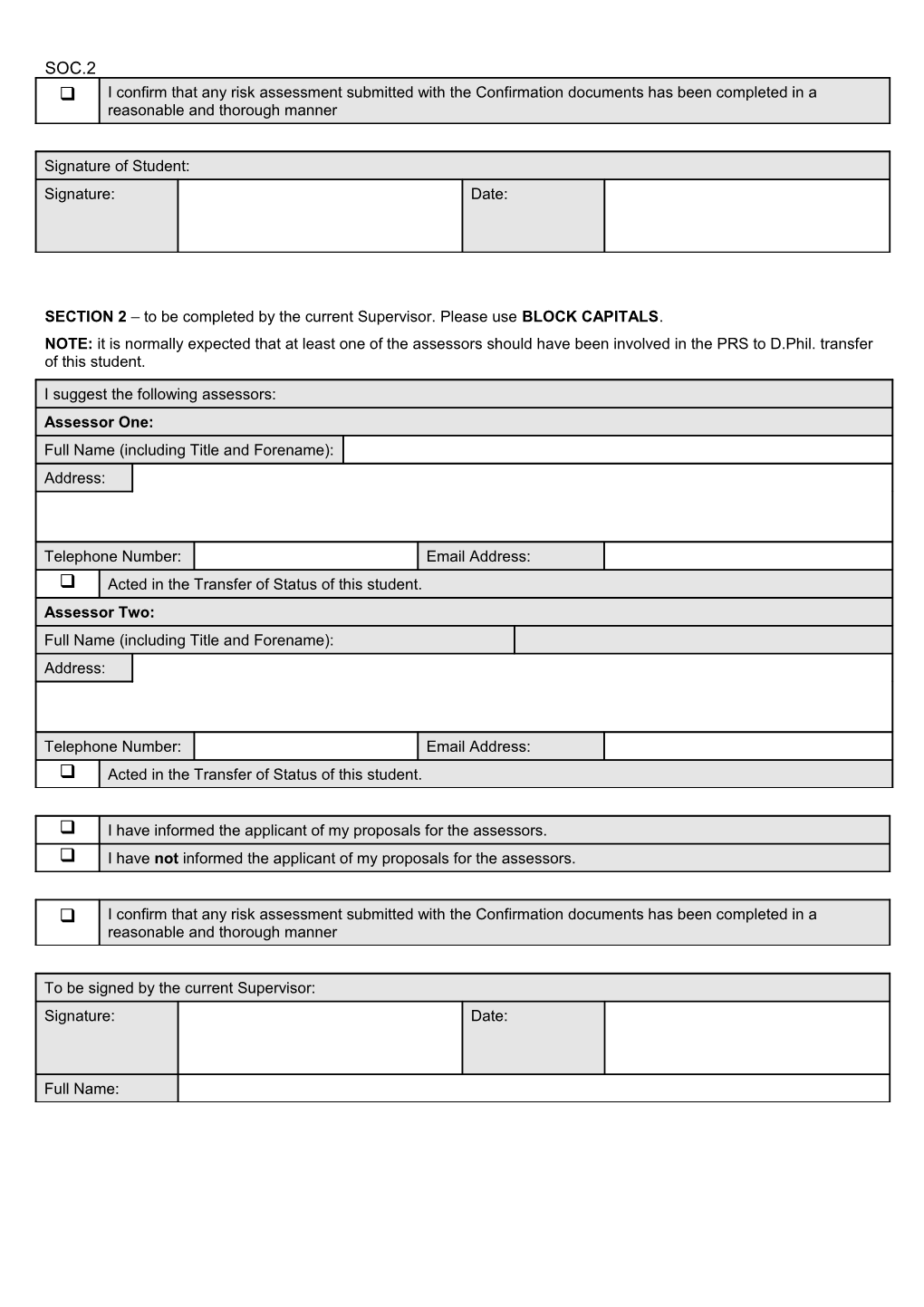 Application for Confirmation of Status