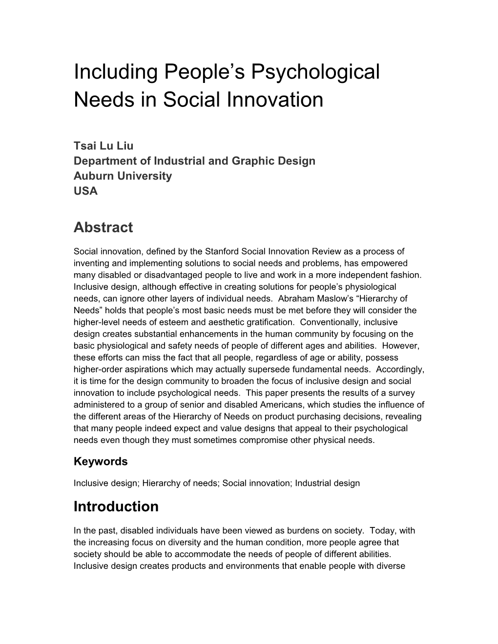 Including People S Psychological Needs in Social Innovation