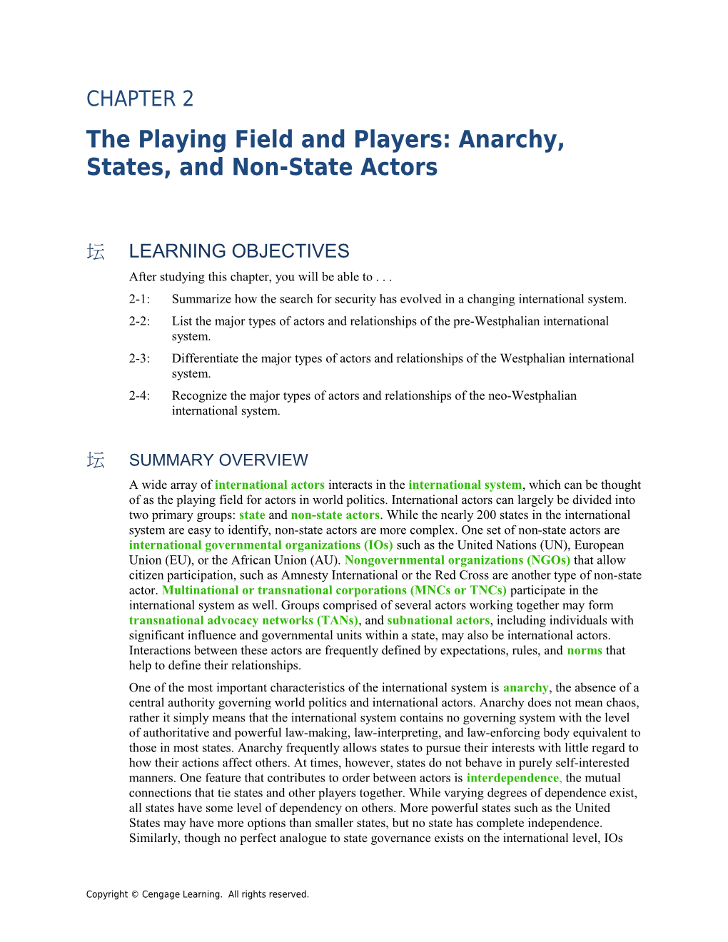 The Playing Field and Players: Anarchy, States, and Non-State Actors