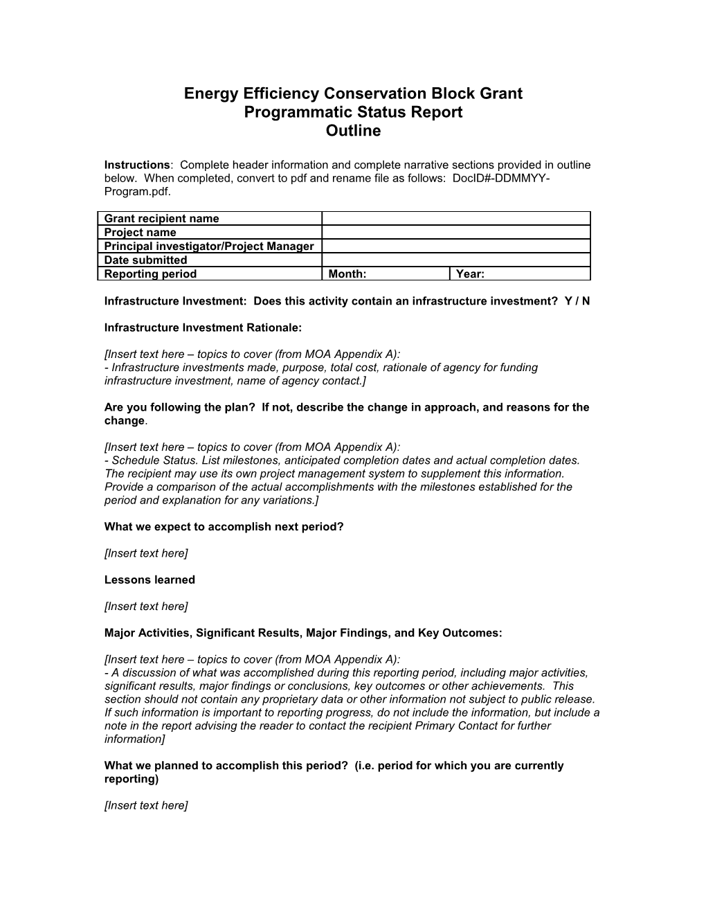 Programmatic Status Report