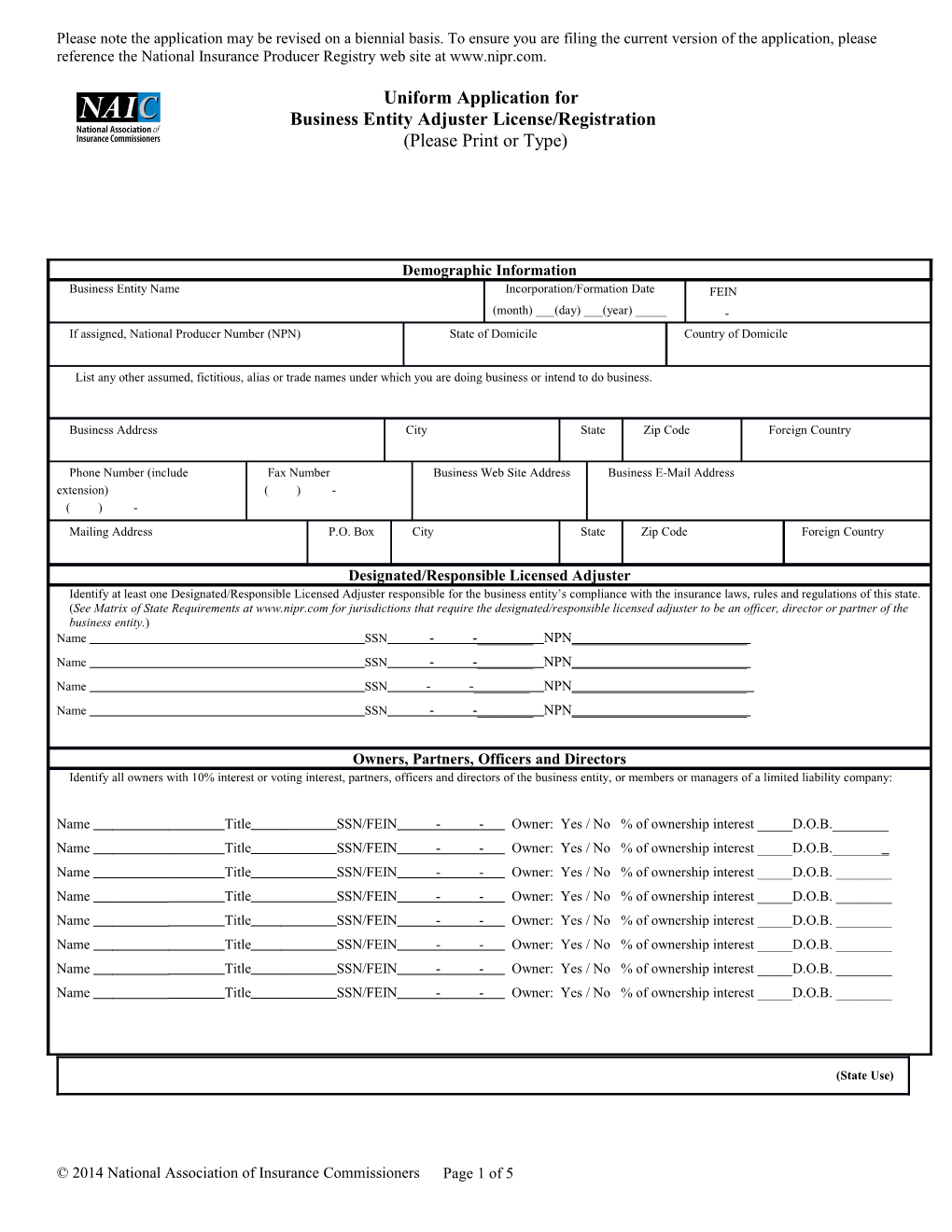 Uniform Application For s1