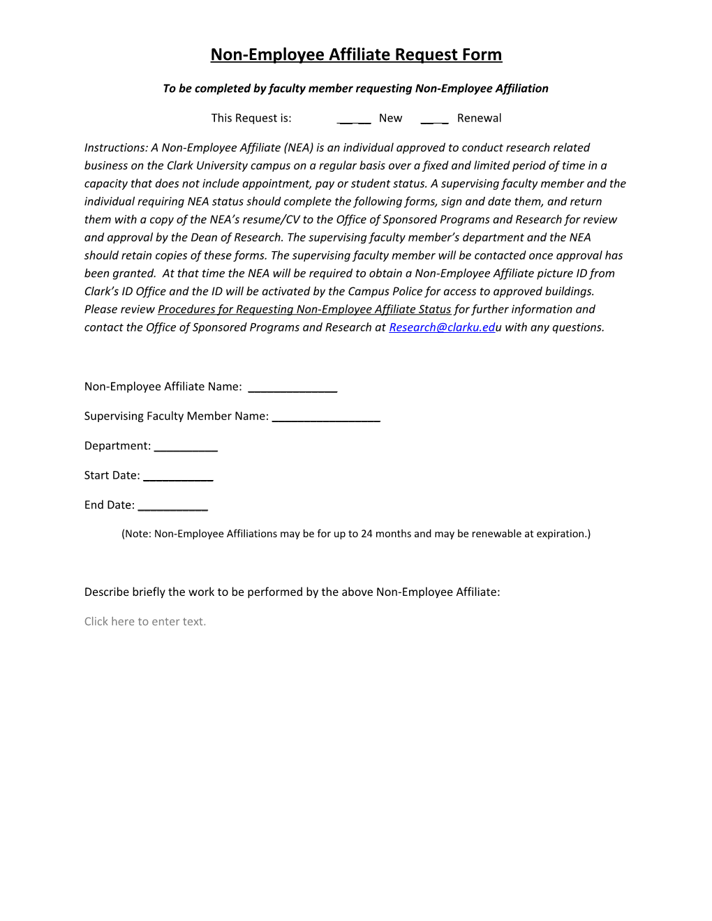 Non-Employee Affiliate Request Form