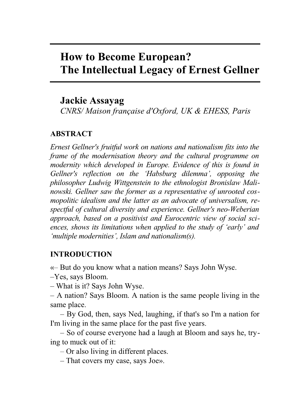 The Intellectual Legacy of Ernest Gellner