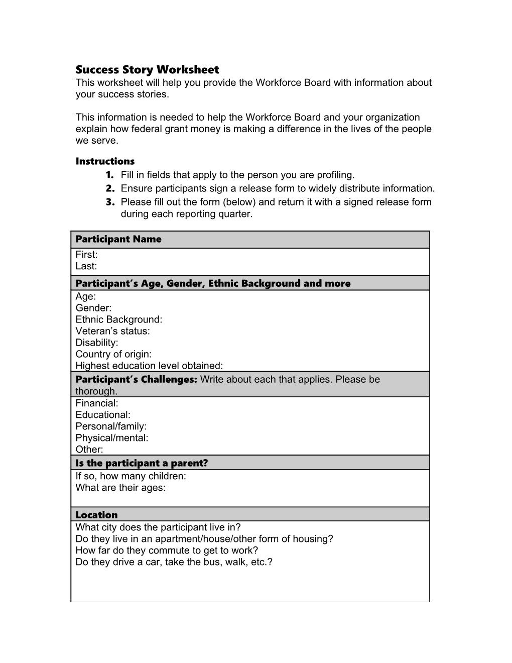 Success Story Worksheet