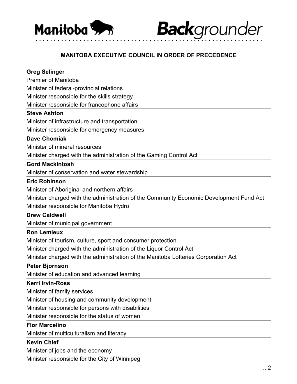 Manitoba Executive Council in Order of Precedence s1