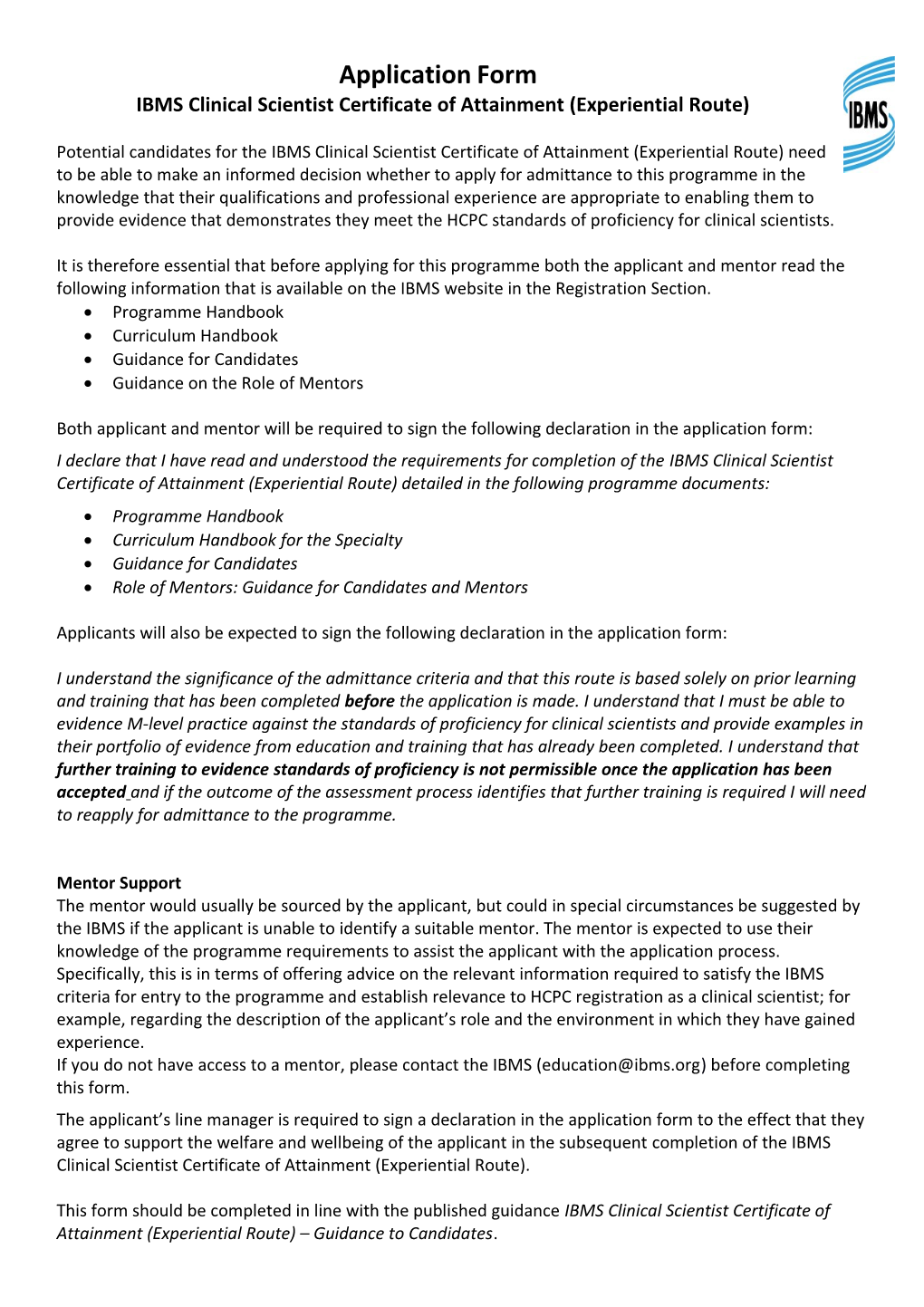 IBMS Clinical Scientist Certificate of Attainment (Experiential Route)