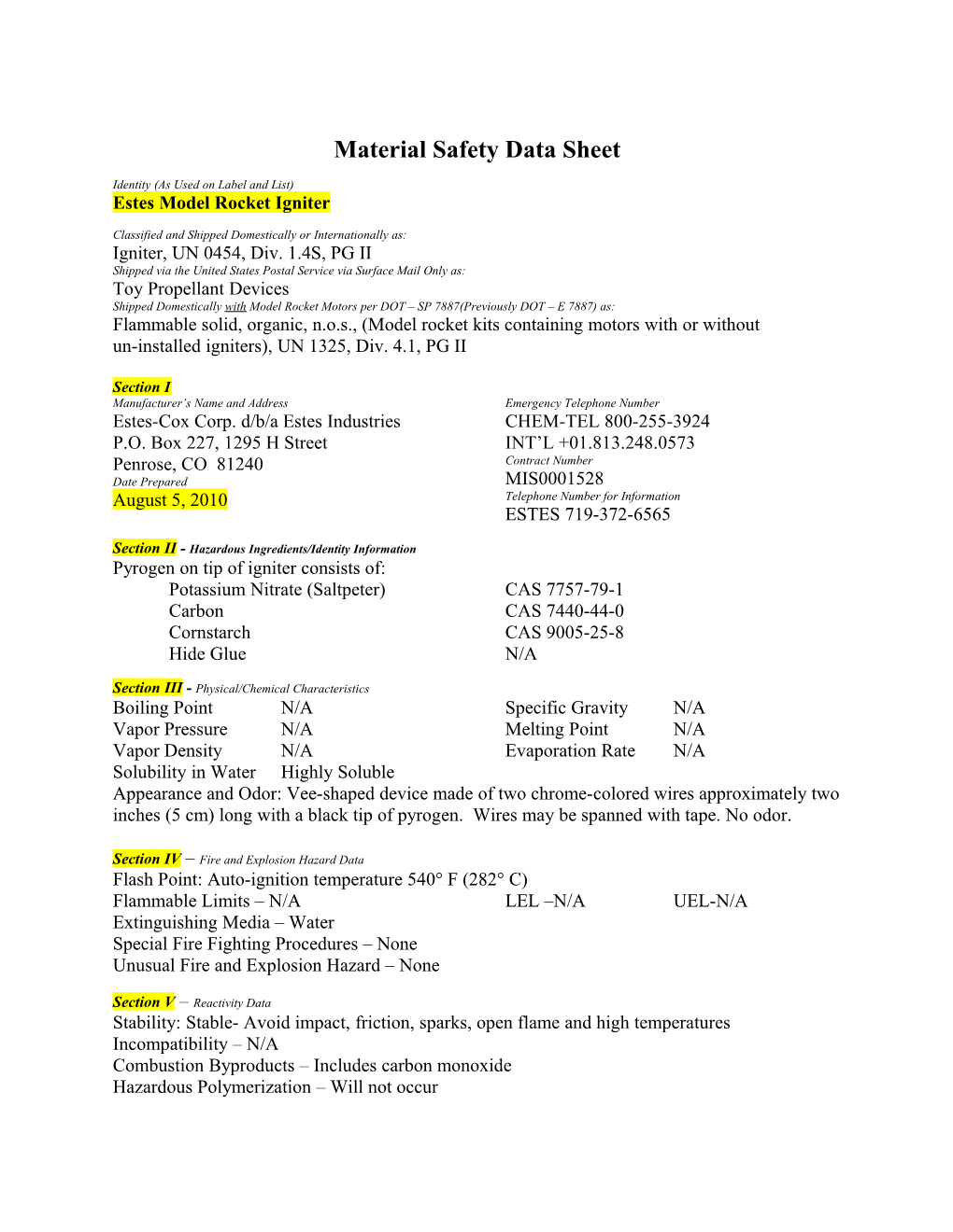 Material Safety Data Sheet s25