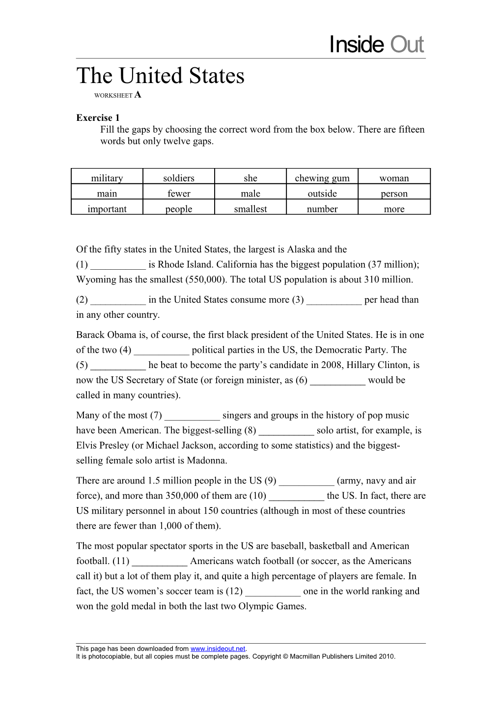 The United States WORKSHEET A s1