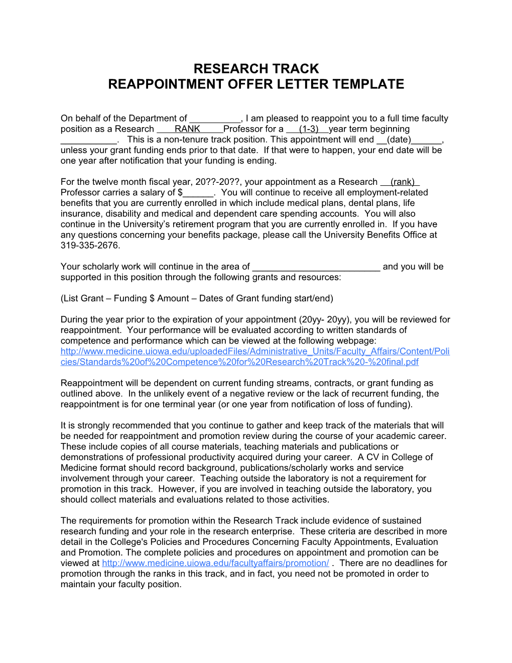 Reappointment Offer Letter Template