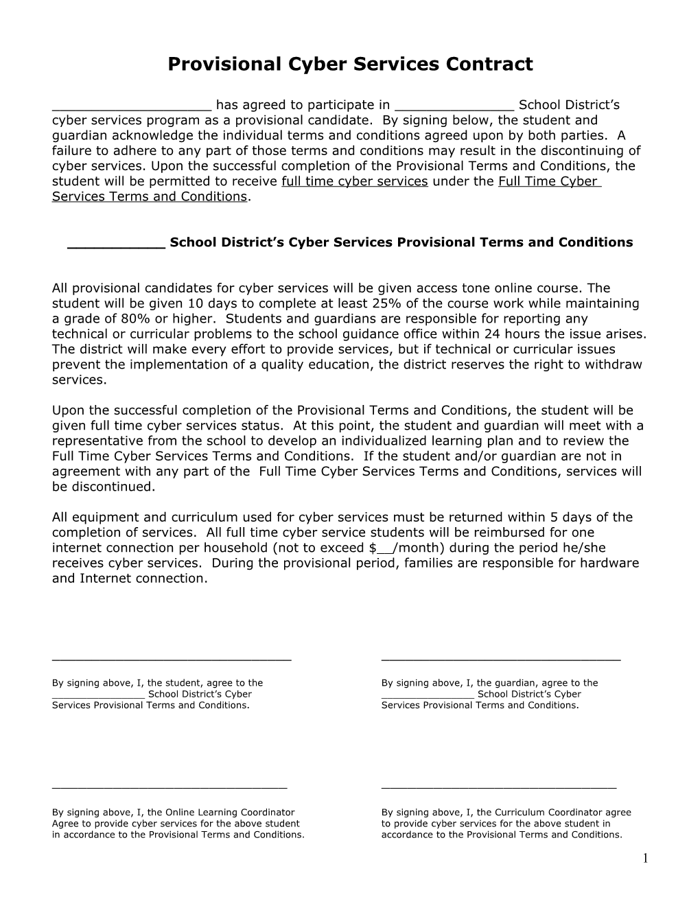 Provisional Cyber Services Contract