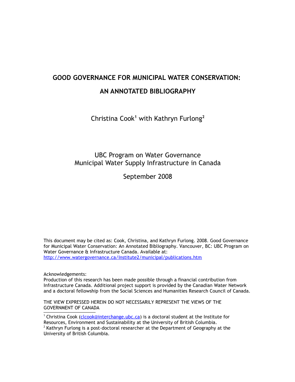 Good Governance for Municipal Water Conservation