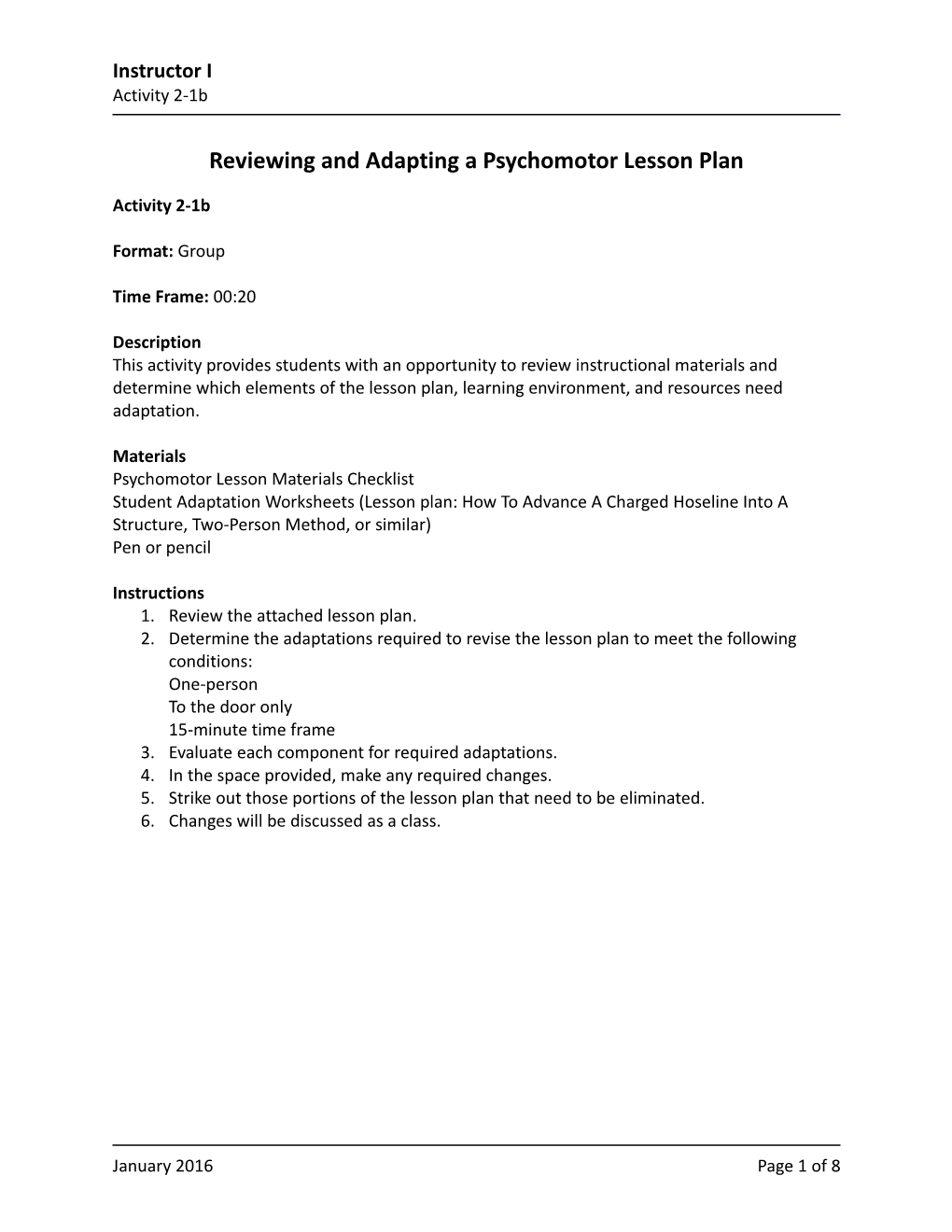 Reviewing and Adapting a Psychomotor Lesson Plan
