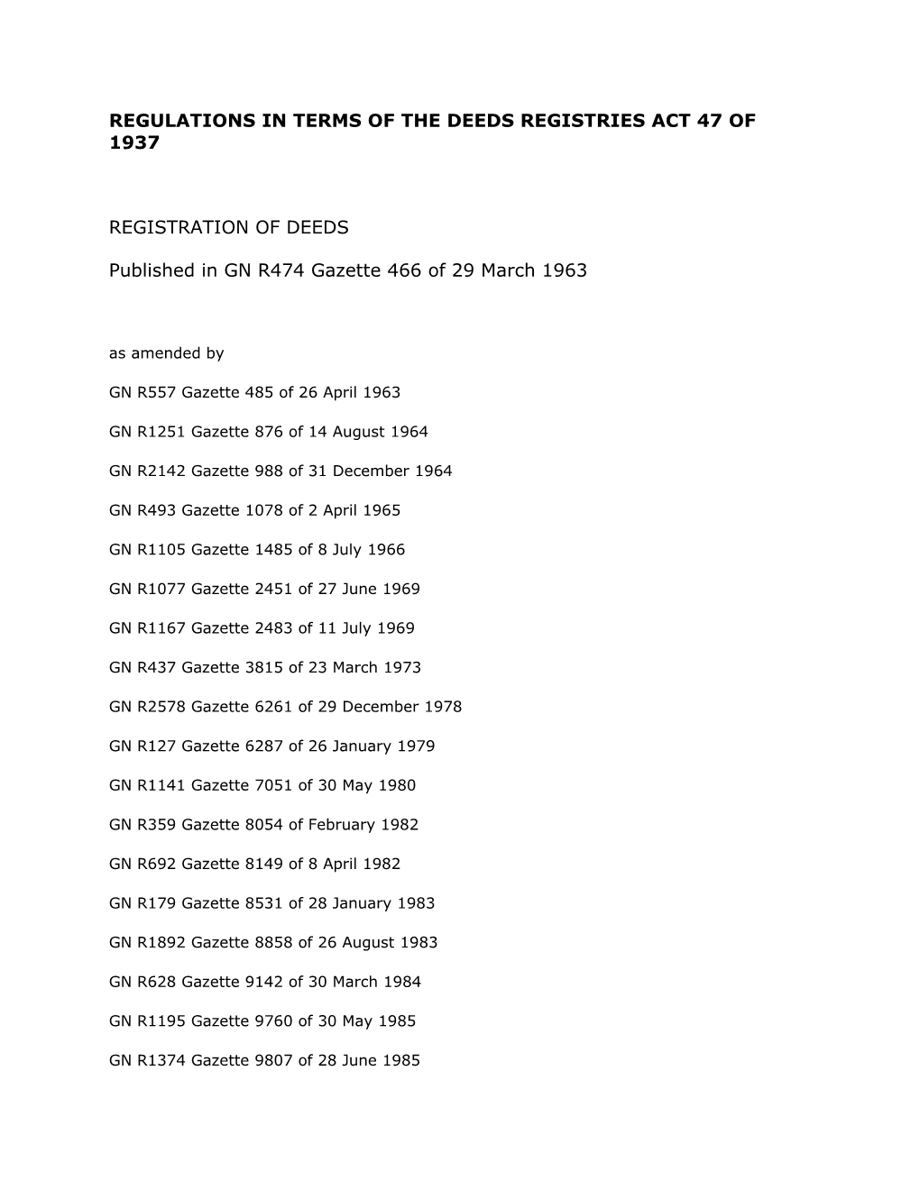 Regulations in Terms of the Deeds Registries Act 47 of 1937