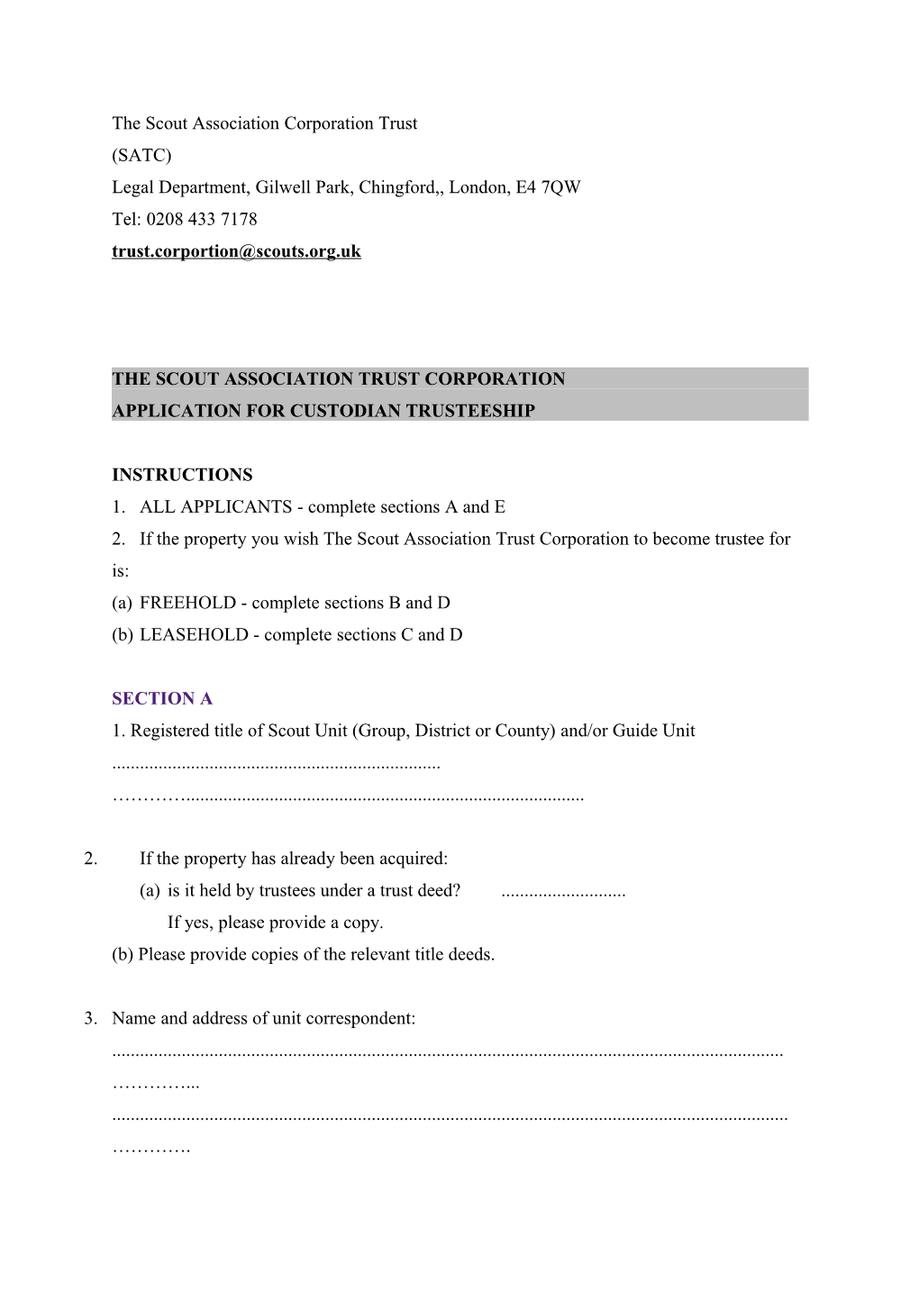 Legal Department, Gilwell Park, Chingford London, E4 7QW