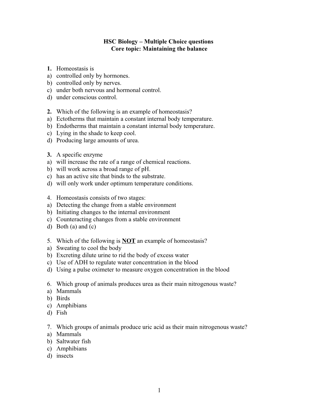 HSC Biology – Multiple Choice Questions