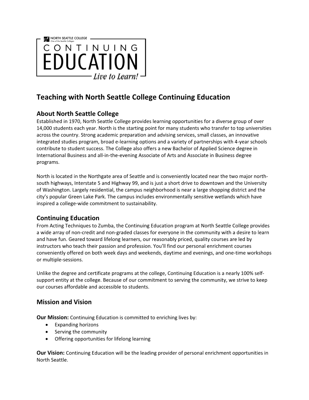 Teaching with North Seattle College Continuing Education