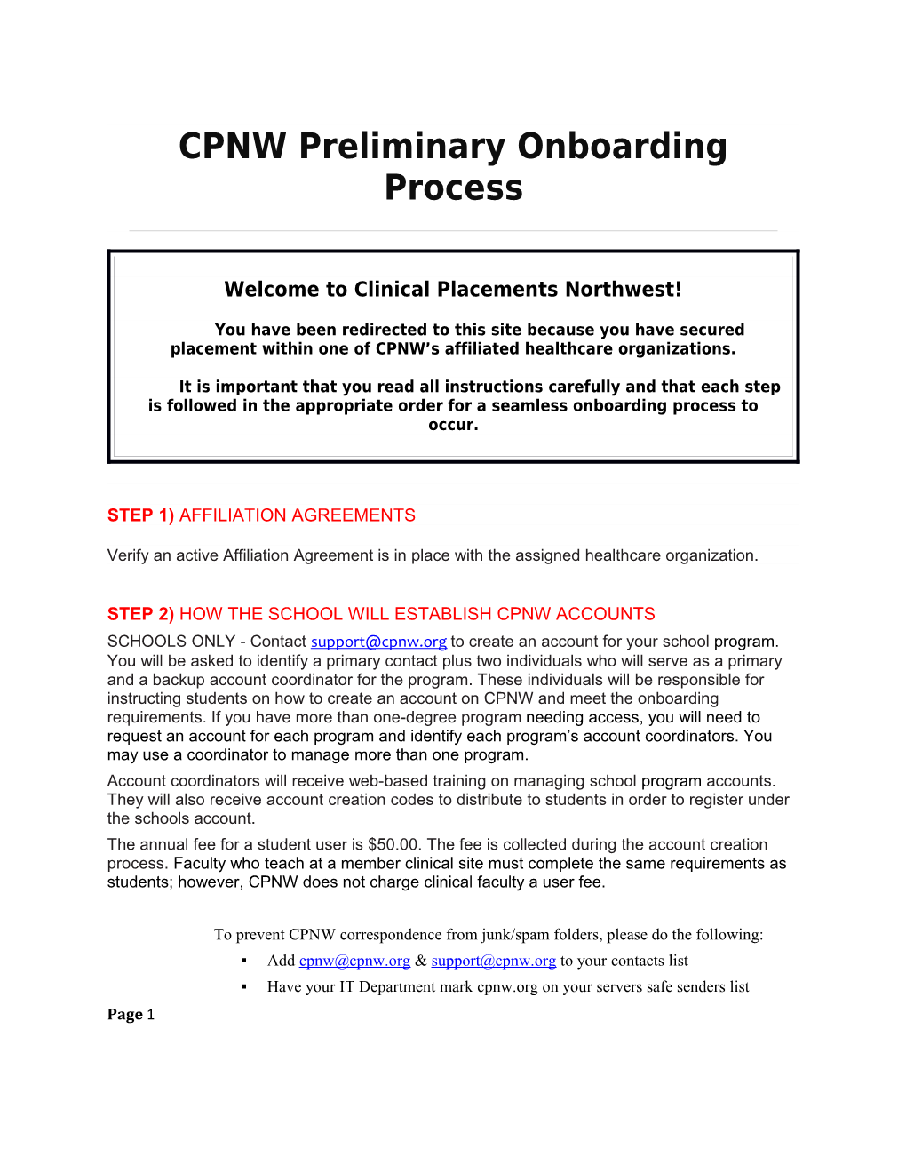 CPNW Preliminary Onboarding Process