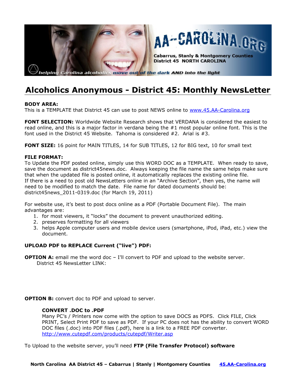 Alcoholics Anonymous - District 45: Monthly Newsletter