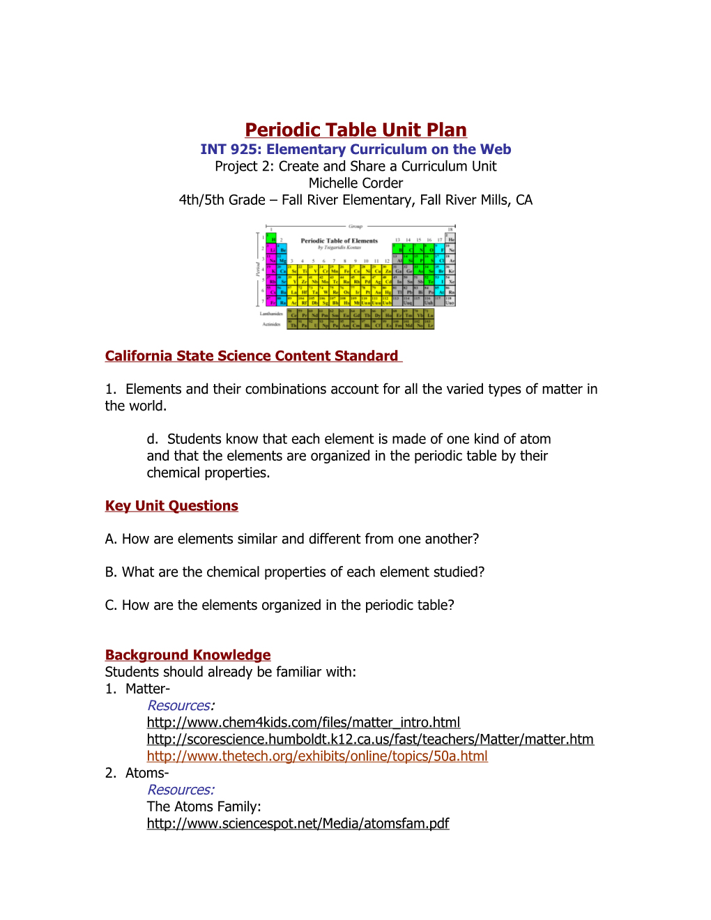 Periodic Table Unit Plan
