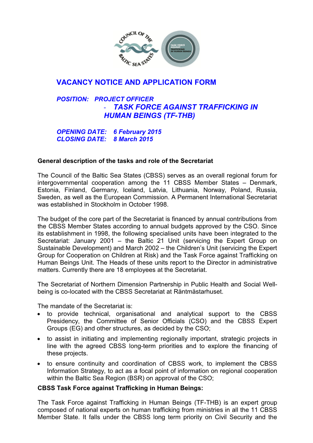 Vacancy Notice and Application Form