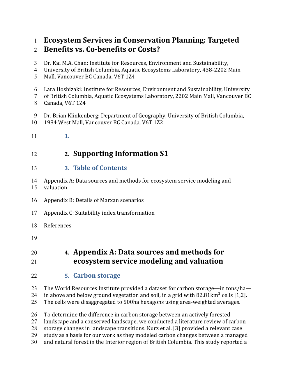 Ecosystem Services in Conservation Planning: Targeted Benefits Vs. Co-Benefits Or Costs?