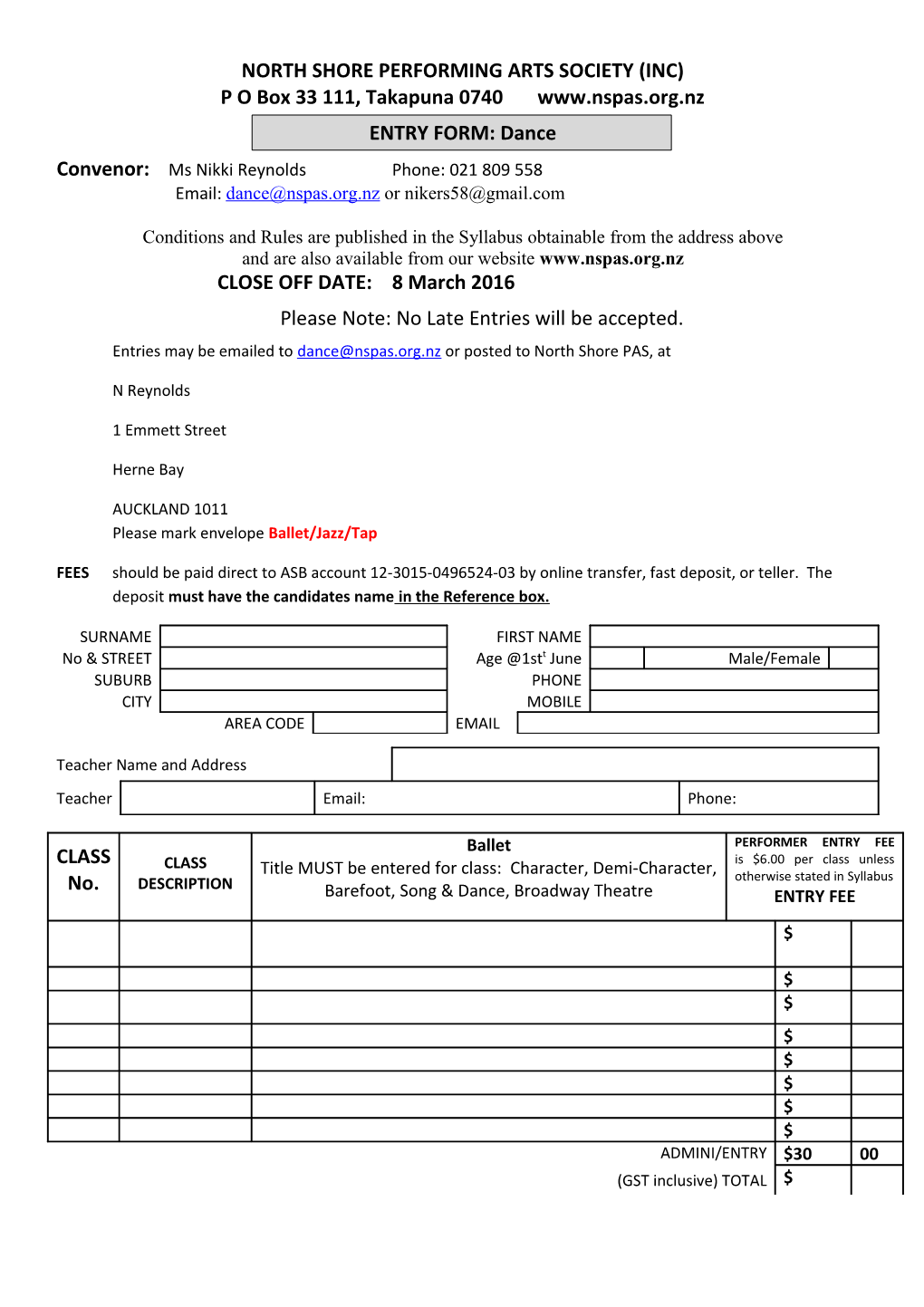 North Shore Performing Arts Competitions Society (Inc)