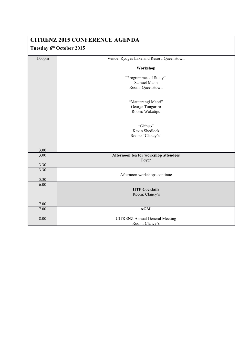 Citrenz 2015 Conference Agenda