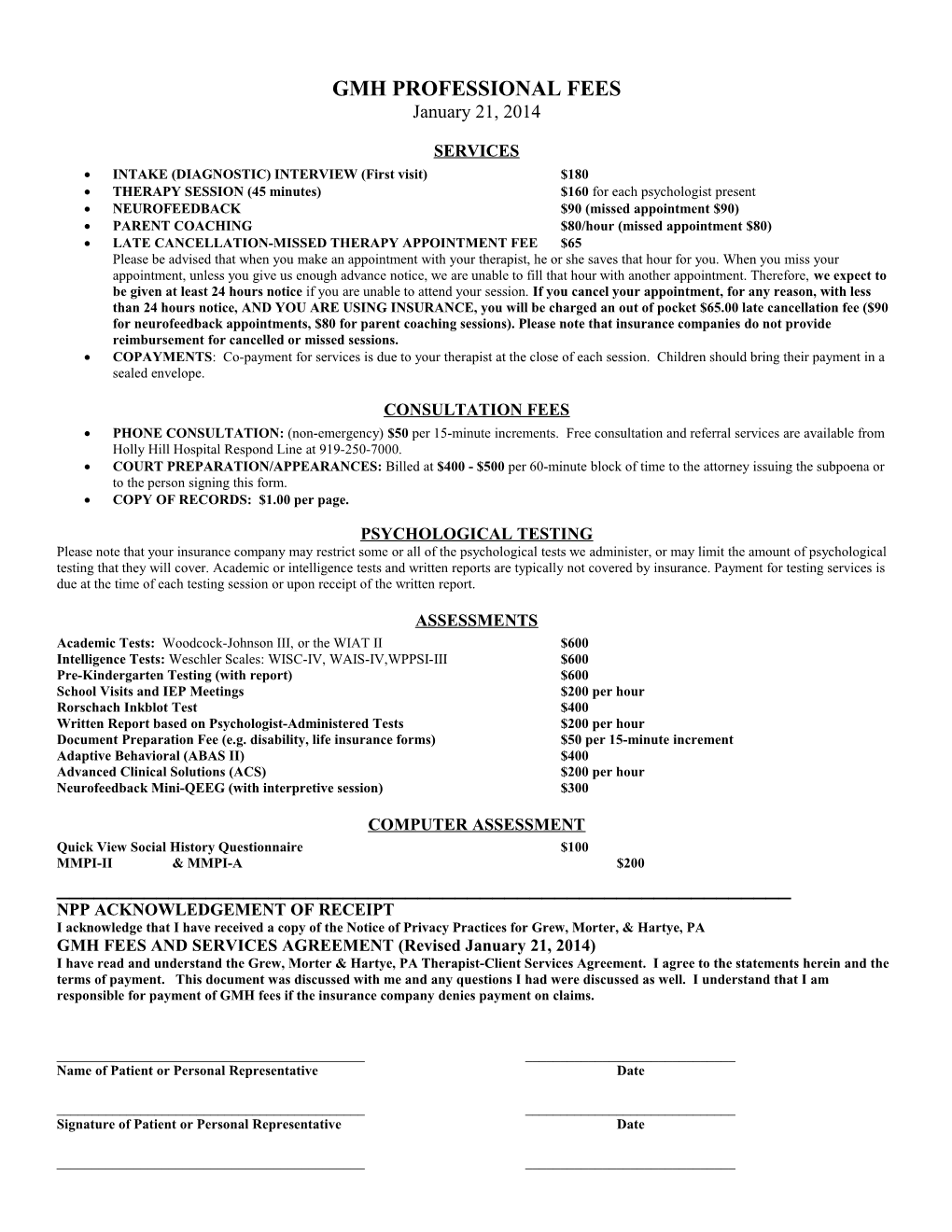 INTAKE (DIAGNOSTIC) INTERVIEW (First Visit) $180