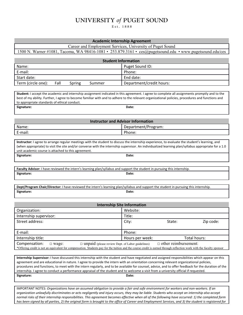 Academic Internship Agreement