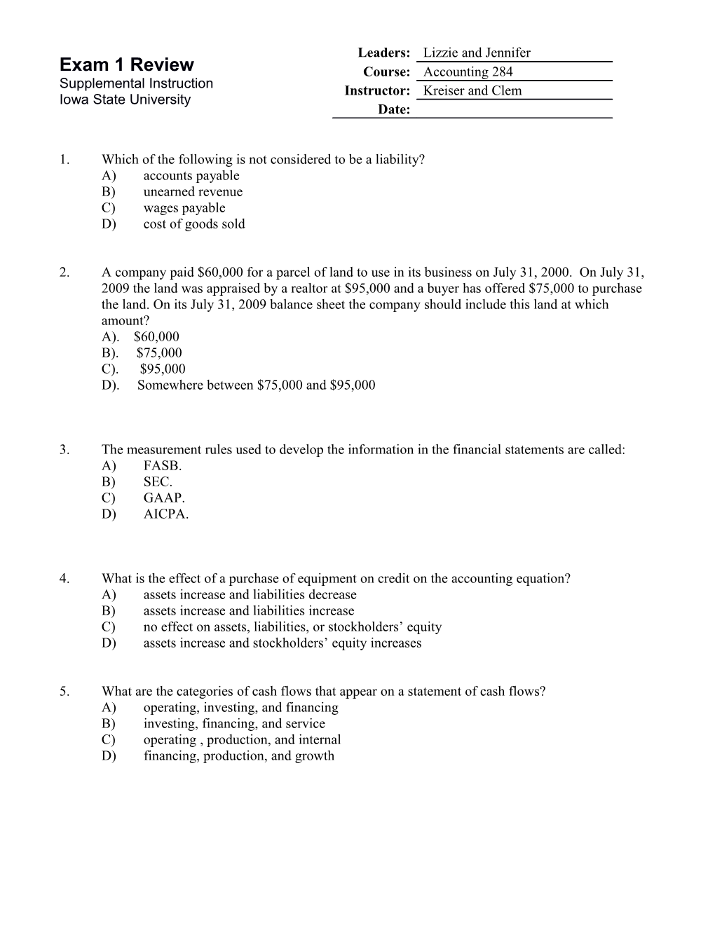 Acct 284 Clem Exam 1 Fall 2007 Page 1