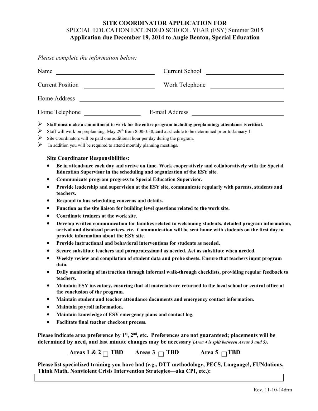 Staff Application For