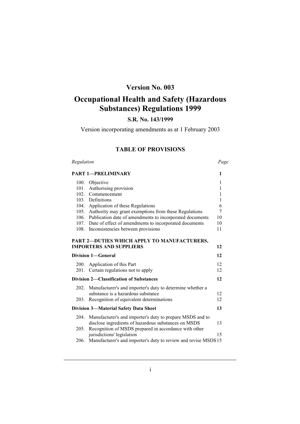 Occupational Health and Safety (Hazardous Substances) Regulations 1999