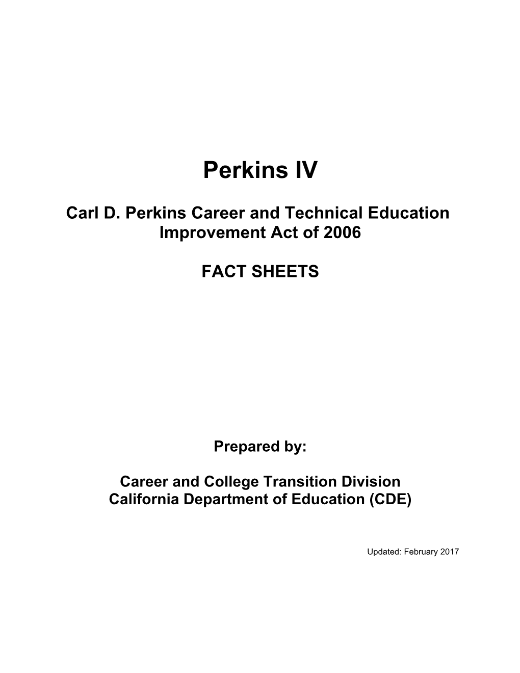 Perkins Fact Sheets - Perkins (CA Dept of Education)