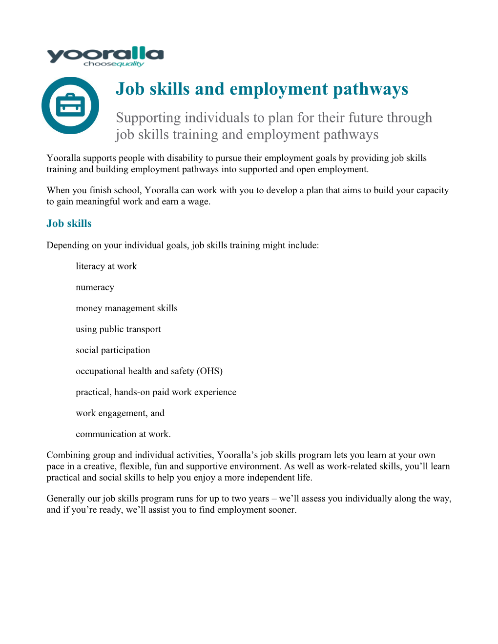 Job Skills and Employment Pathways